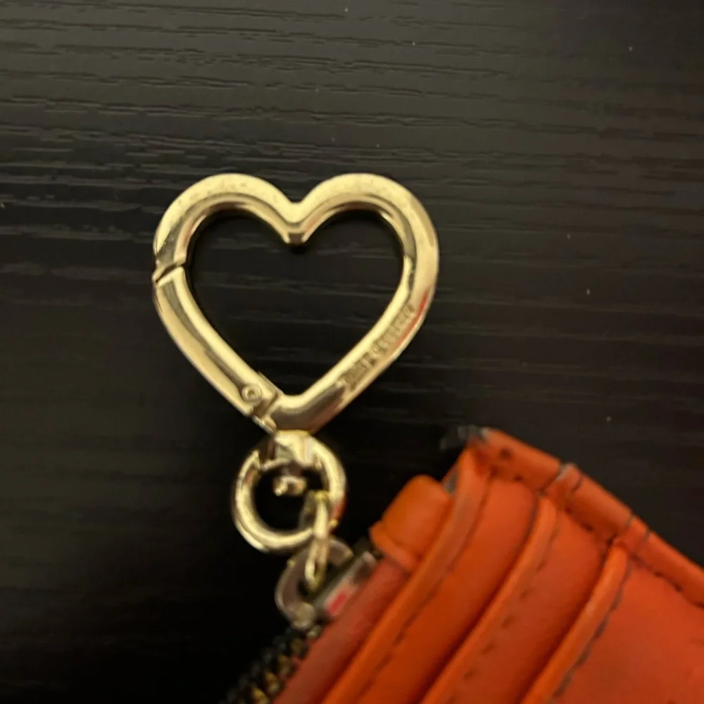 Juicy Couture Orange Leather Card Holder‎ Keychain Wallet Heart Clip
